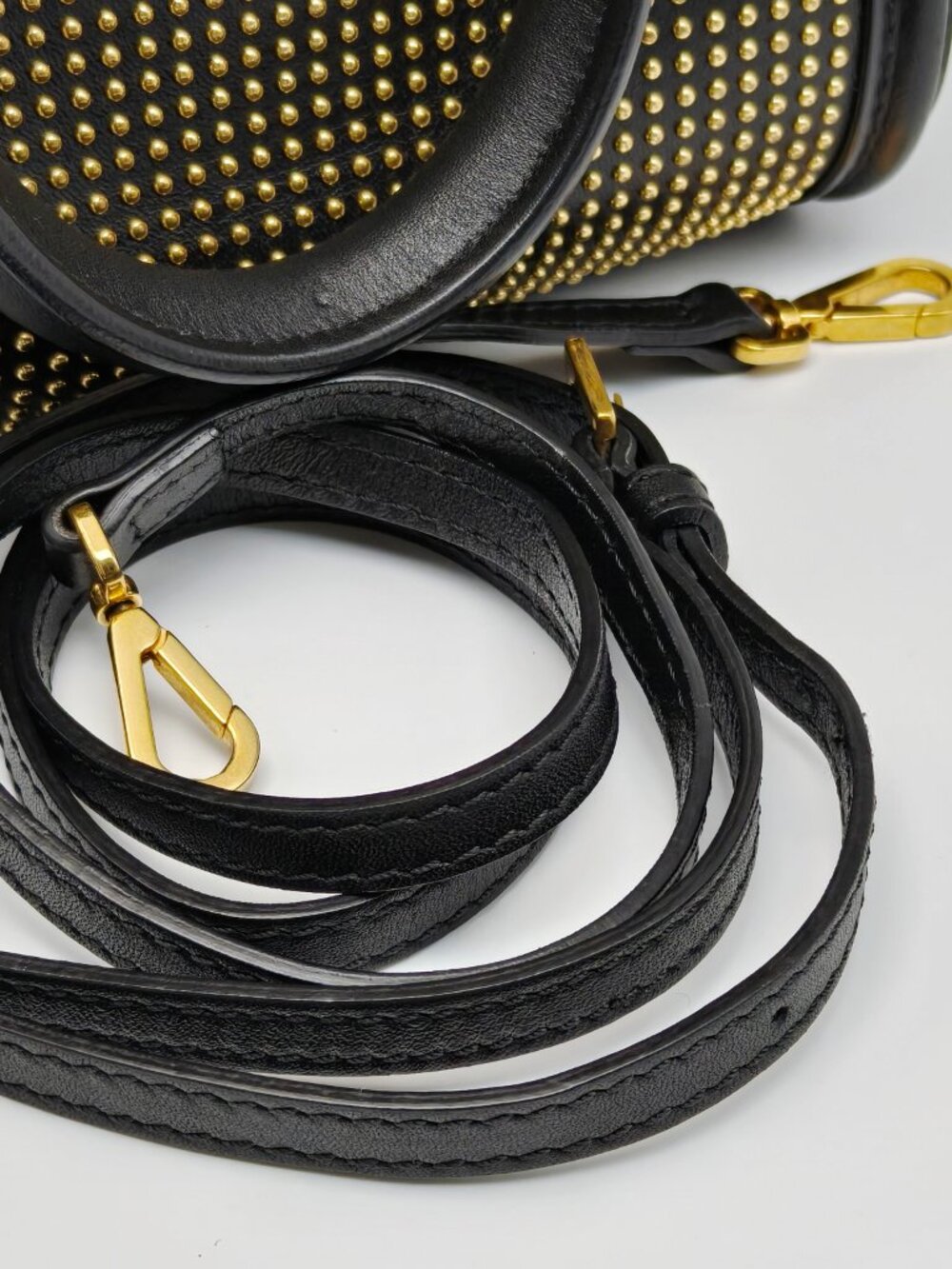 Alexander McQueen Studded Leather Mini Tote Bag Black Gold Crossbody - Picture 7 of 16